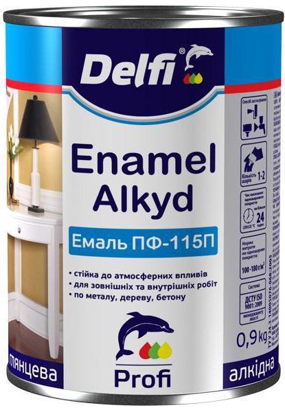 Емаль алкід. DELFI Enamel Alkyd ПФ-115П біл. глянц. 0.9л