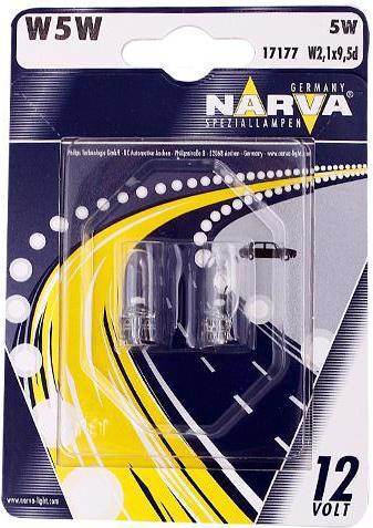 Автолампа NARVA W5W 12V W2.1x9.5d 2шт 12961NVAB2 (17177)