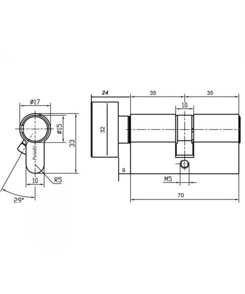 Секрет PALADII ST 70мм 35*35 ключ/поворот. англ. SN (ПЦ142)