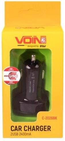 Пристрій заряд. авто VOIN C-2026BK 12/24В 2*USB 2.4A 00000053031