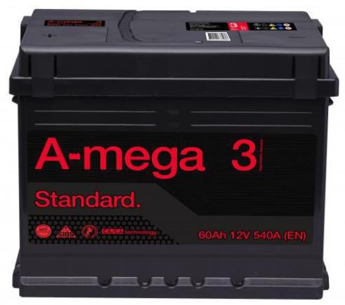 Акумулятор д/авто A-MEGA Standard 6СТ-60-АЗ(0) 60A прав.+