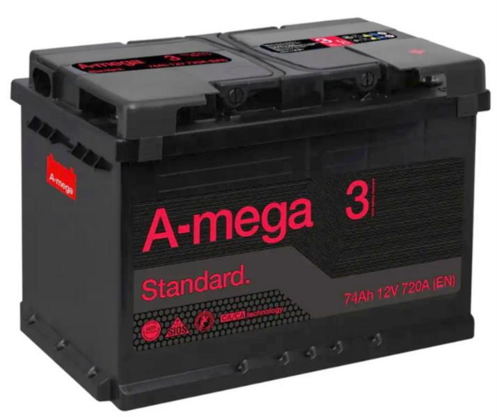 Акумулятор д/авто A-MEGA Standard 6СТ-74-АЗ(0) 74A прав.+