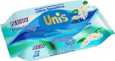 Салфетки влажные UNIS Антибактериальные с экстрактом ромашки 72шт (12)
