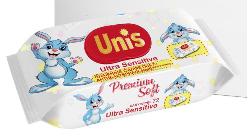 Салфетки влажные д/детей UNIS Антибактериальные без запаха 72шт (12)