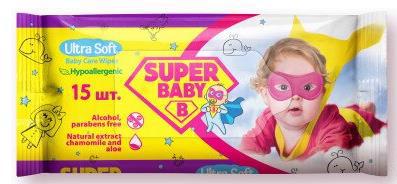 Серветки вологі SUPER BABY з клапаном (дівчинка) 15шт