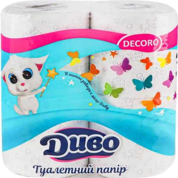 Папір туалетний ДИВО Decoro 2-х шар. біло-кольоровий 4рул.