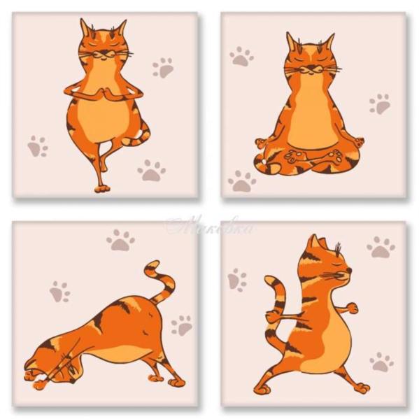 Картина по номерам ІДЕЙКА "Yoga-cat" 18*18см 4шт KNP010
