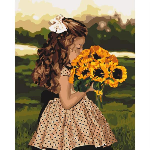 Картина за номерами ІДЕЙКА "Дівчинка з соняшниками" 40*50см КНО4662
