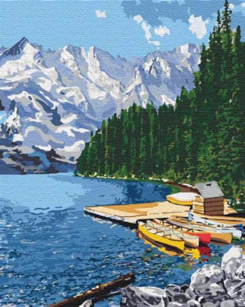 Картина за номерами ІДЕЙКА Сільський пейзаж "Гірське озеро" 40*50см КНО2223