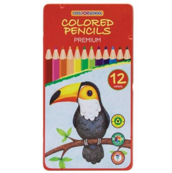 Карандаши цветные 12цв COOL4SCHOOL Premium "Птица" трехгран. в мет.пенале CF15178