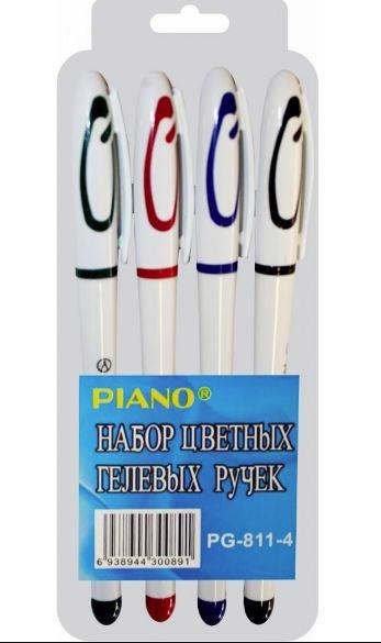 Ручки гелеві PIANO 0.5мм набір 4шт PG-811-4