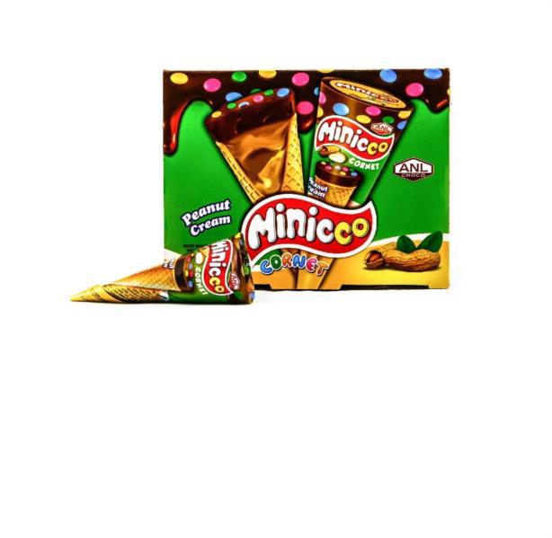 Вафельний ріжок MINICCO Cornet Peanut з арахіс. кремом і кольоровим драже 25г