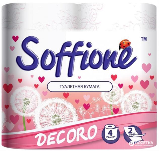 Папір туалетний SOFFIONE Decoro 2-х сл. біло-рожевий 4рул.