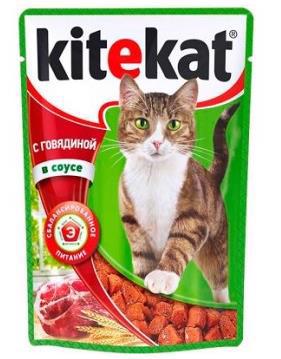 Корм д/котів вологий KITEKAT з яловичиною в соусі 100г
