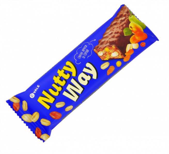 Батончик VALE Nutty Way Горіховий Мюслі з фруктами в шоколадній глазурі 40г