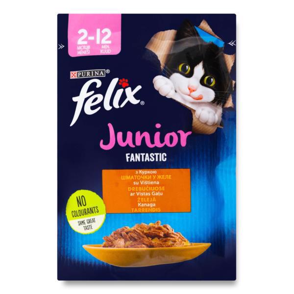 Корм д/котят влажный PURINA Felix Fantastic Junior с курицей в желе 85г 26