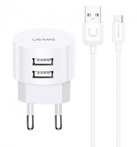 Устройство заряд. USAMS T20 double USB 2.1A with MicroUSB cable White