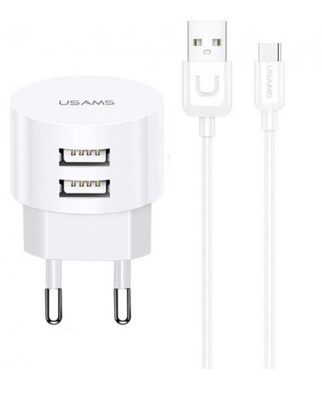 Устройство заряд. USAMS T20 double USB 2.1A with Type-C cable White