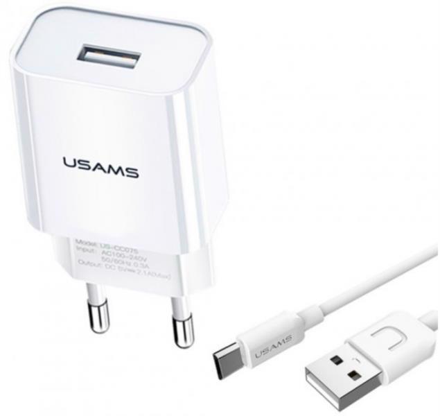 Устройство заряд. USAMS T21 double USB 2.1A with MicroUSB cable White