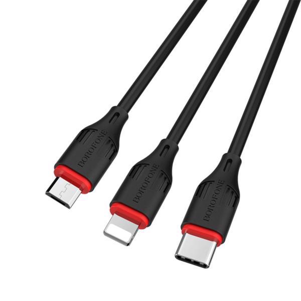 Кабель USB BOROFONE BX17 3-in-1 IP+Micro+Type-C Black