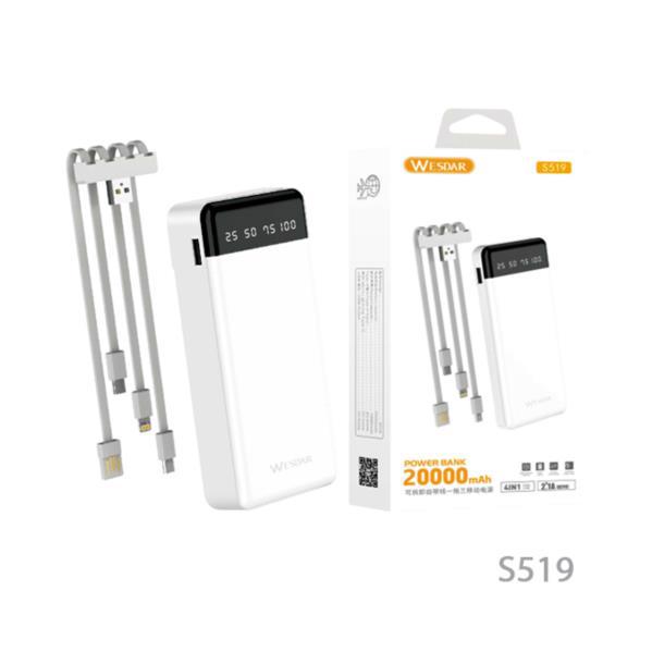 Акумулятор мобільний WESDAR S519 20000mAh White