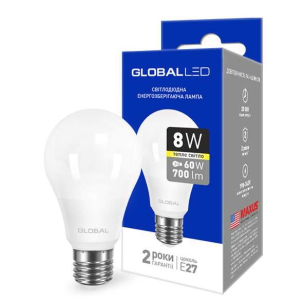 Лампа диод. GLOBAL A60 8W 3000K 220V E27 AL (1-GBL-161)