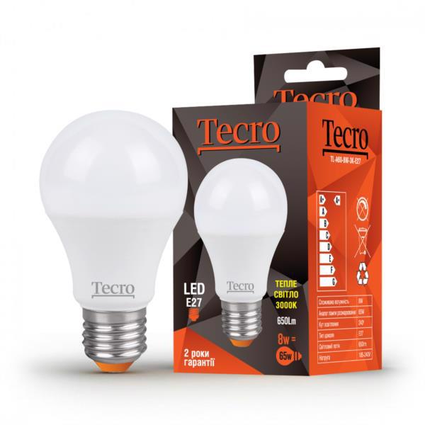 Лампа диод. TECRO A60 8W 220V 3000K E27 (TL-A60-8W-3K-E27)