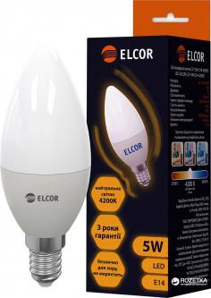 Лампа диод. C37 5W 4200K E14 ELCOR
