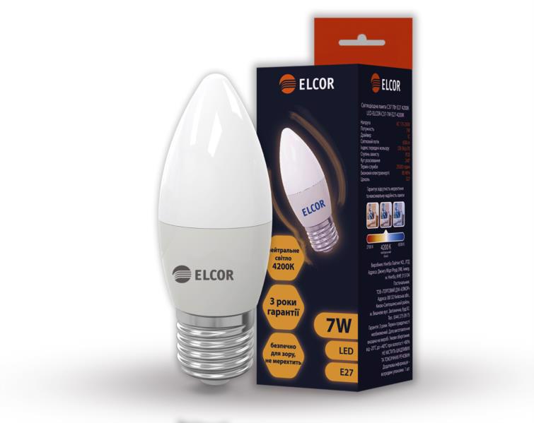Лампа діод. C37 7W 4200K E27 ELCOR
