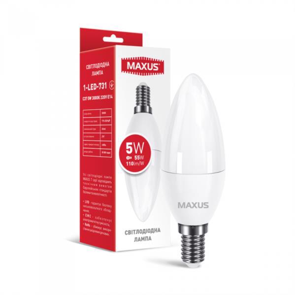 Лампа діод. C37 5W 3000K E14 MAXUS (1-LED-731)