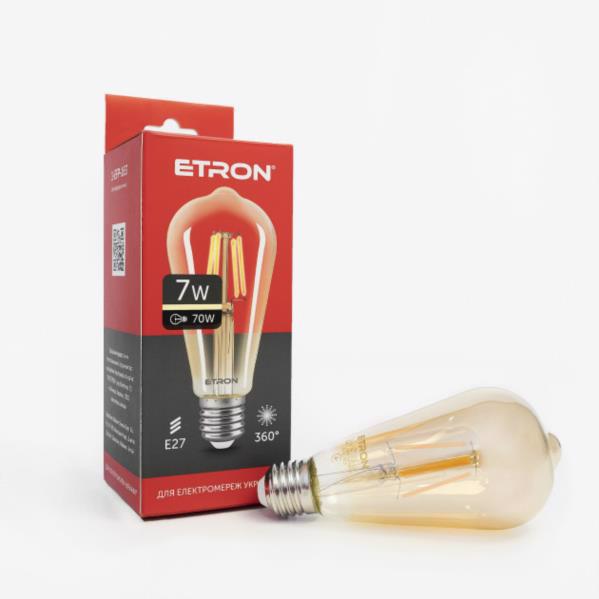Лампа диод. ST64 7W 3000K E27 ETRON Filament