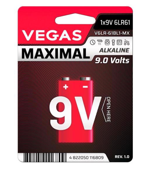 Батарейка VEGAS Maximal 6LR61 9V (1шт блистер)