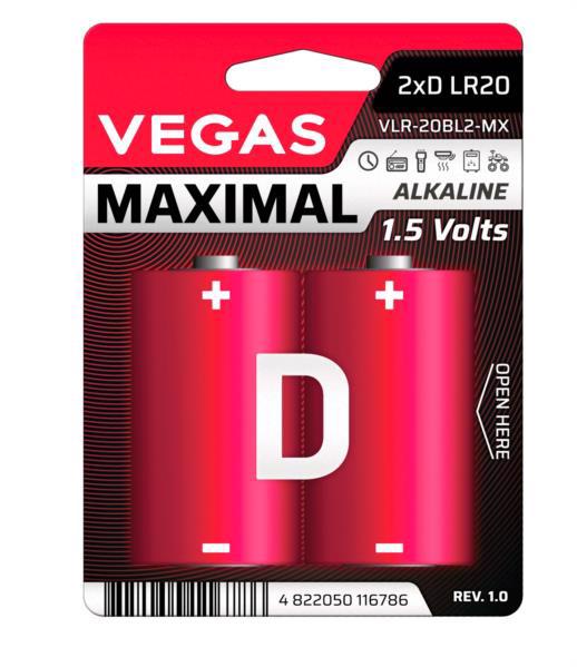 Батарейка VEGAS Maximal LR20 D (2шт блистер)