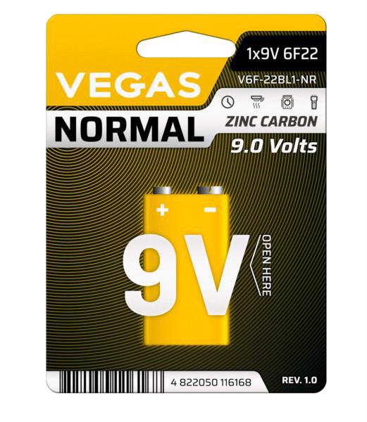 Батарейка VEGAS Normal 6F22 (1шт блістер)