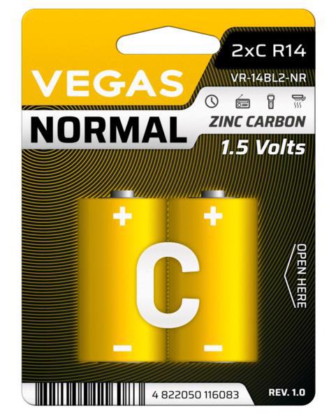 Батарейка VEGAS Normal R14 C (2шт блістер)
