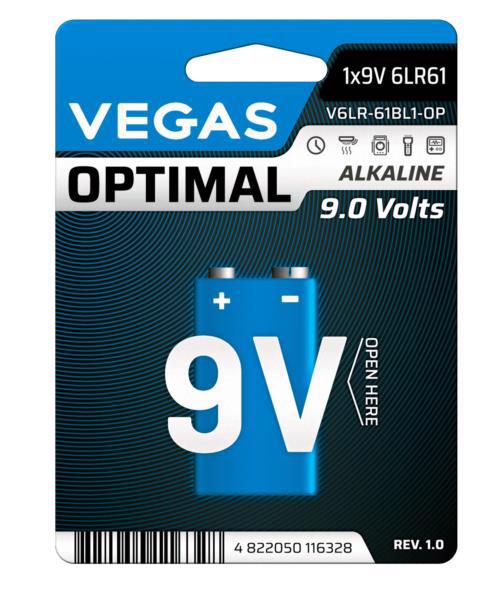 Батарейка VEGAS Optimal 6LR61 9V (1шт блістер)