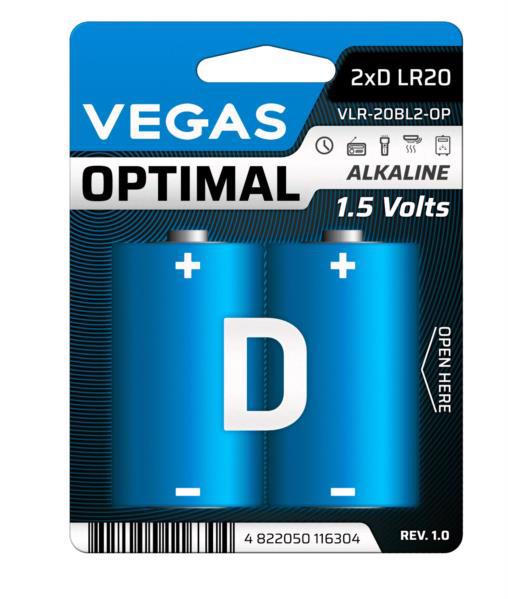 Батарейка VEGAS Optimal LR20 D (2шт блистер)