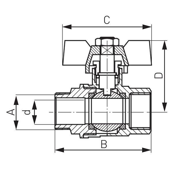 Кран д/воды 1/2" нар./вн. FERRO с бабочкой KM11