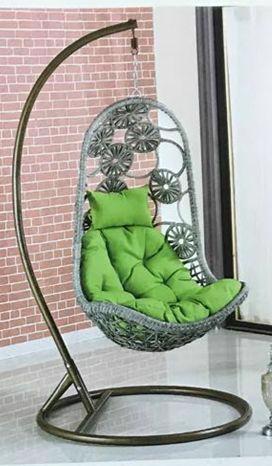 Кресло-кокон 800*650*1150мм Веста паутина серая подушка зелен. IMP