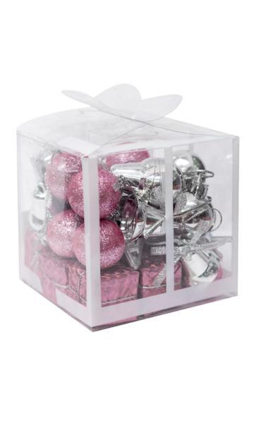 Іграшки новорічні "Подарунок" 3-4см срібло з рожевим IMP ZJ19-195