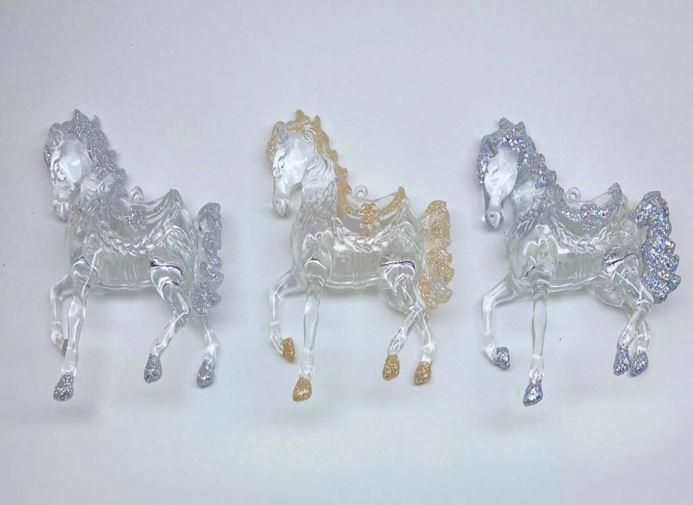 Прикраса ялинкова кінь прозора оздоблена 10*10см пластик 1702-5