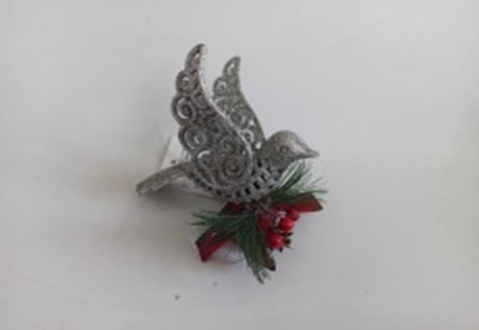 Прикраса новорічна DLT Пташка 9*11см срібна E09043S